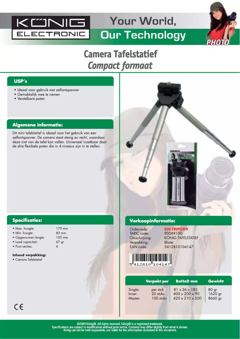 Page 1 de la notice Manuel utilisateur Konig KN-TRIPOD9
