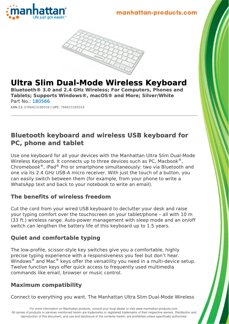 Page 1 de la notice Fiche technique Manhattan 180566