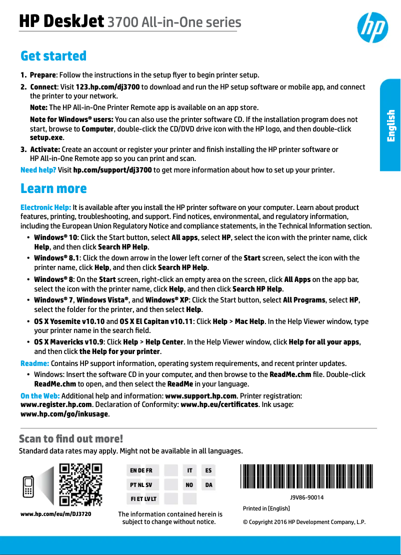 Page 1 de la notice Manuel utilisateur HP DeskJet 3732