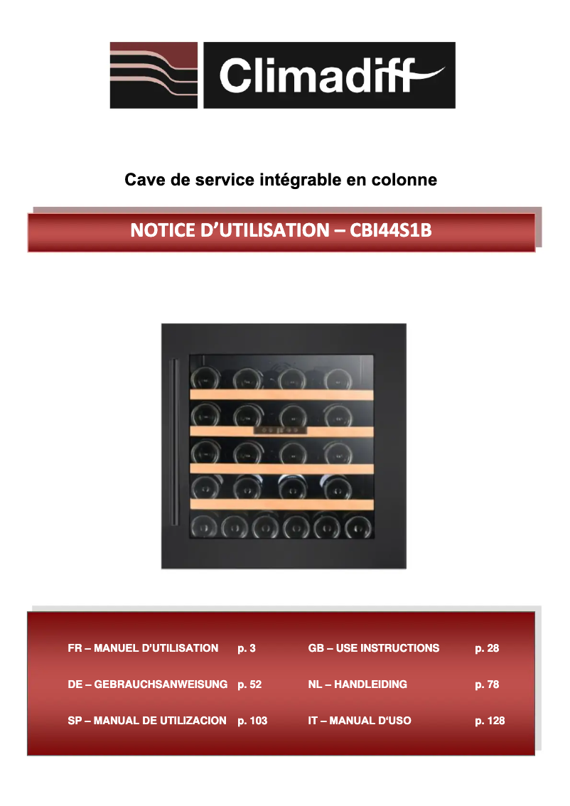 Page n°1 - Manuel utilisateur Climadiff CBI44S1B