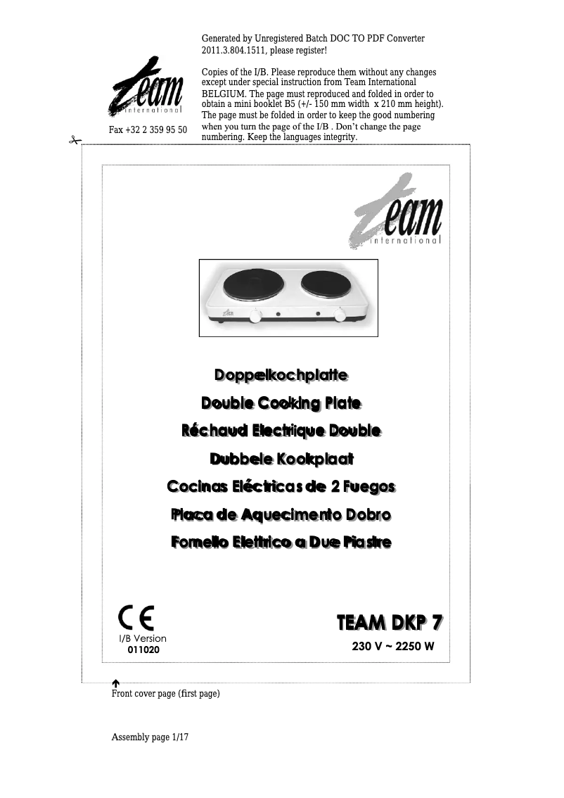 Image de la première page du manuel de l'appareil DKP 7