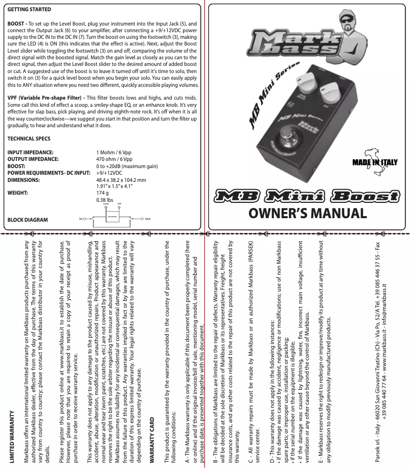 Page n°1 - Manuel utilisateur Markbass MB Mini Boost
