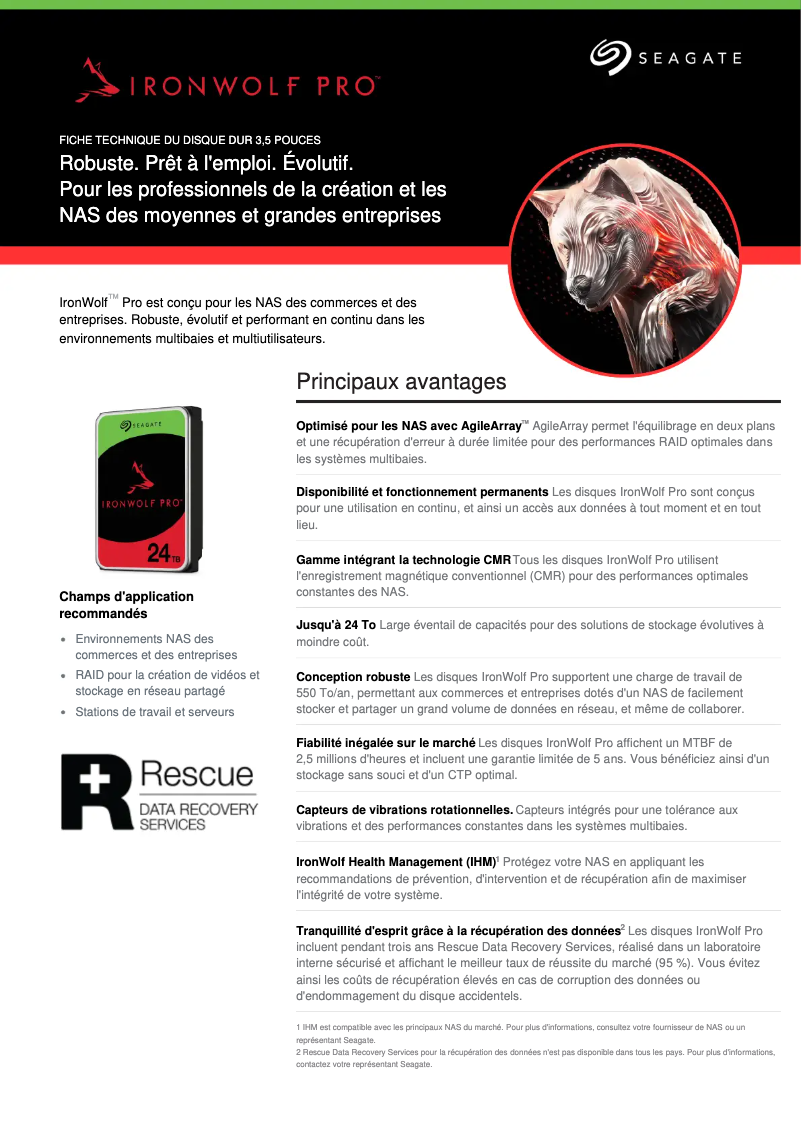 Page 1 of the manual Technical Sheet Seagate IronWolf Pro