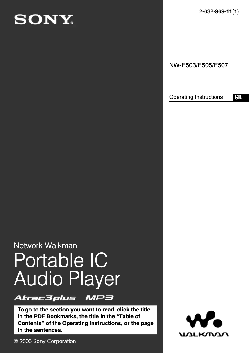 Page 1 de la notice Manuel utilisateur Sony Walkman NW-E503N