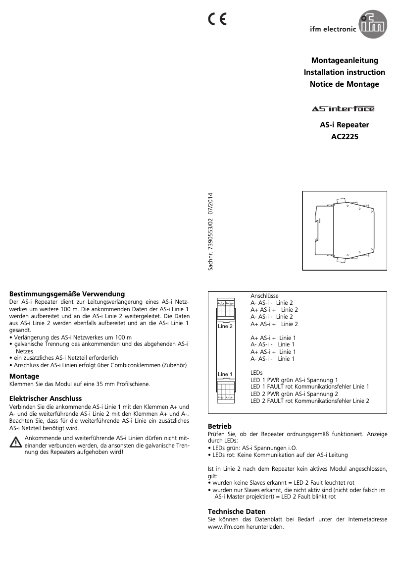 Page 1 de la notice Manuel utilisateur IFM AC2225