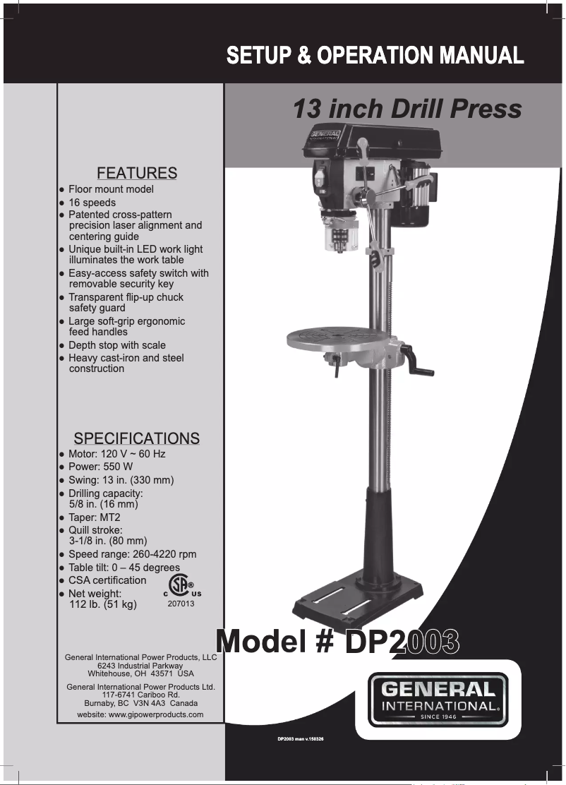 Page n°1 - Manuel utilisateur General International DP2003