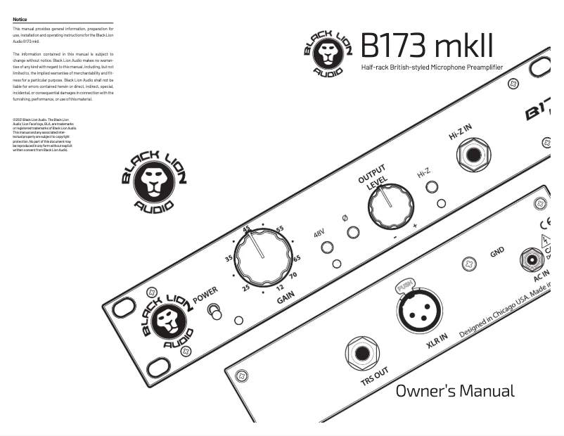 Page 1 de la notice Manuel utilisateur Black Lion Audio B173 MKII