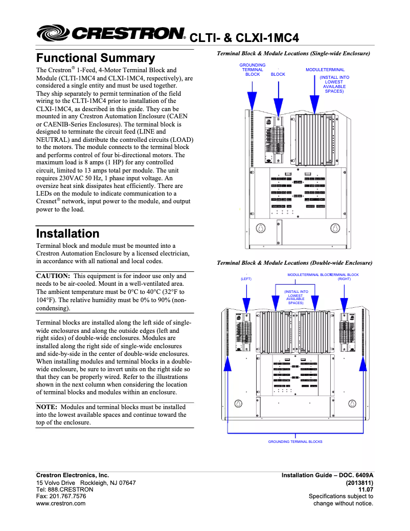 Page 1 de la notice Manuel utilisateur Crestron CLXI-1MC4