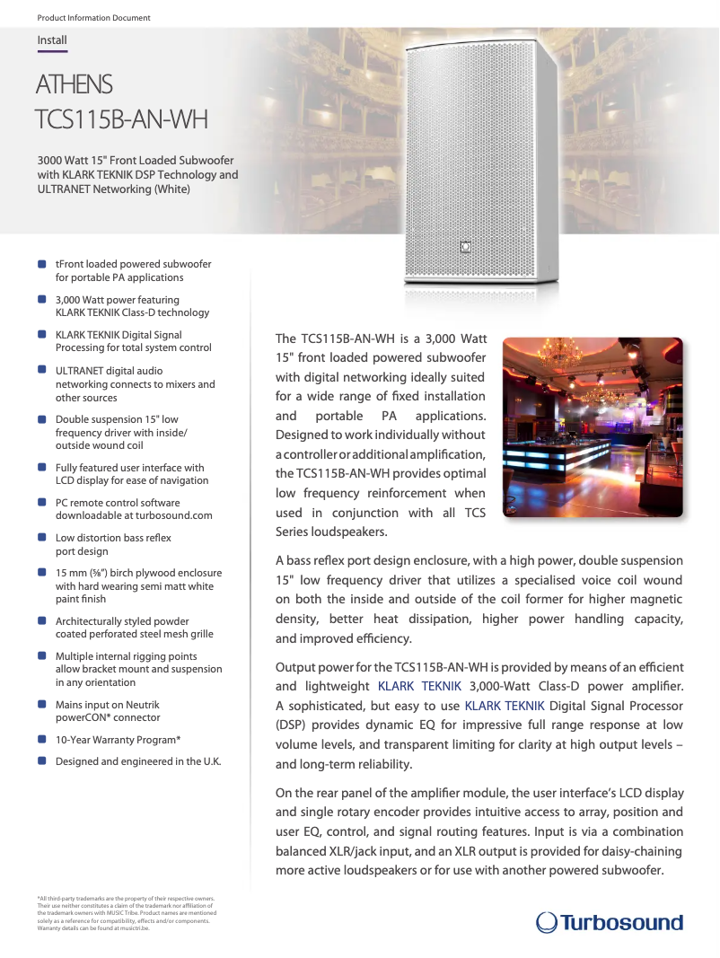 Page n°1 - Fiche technique Turbosound TCS115B-AN