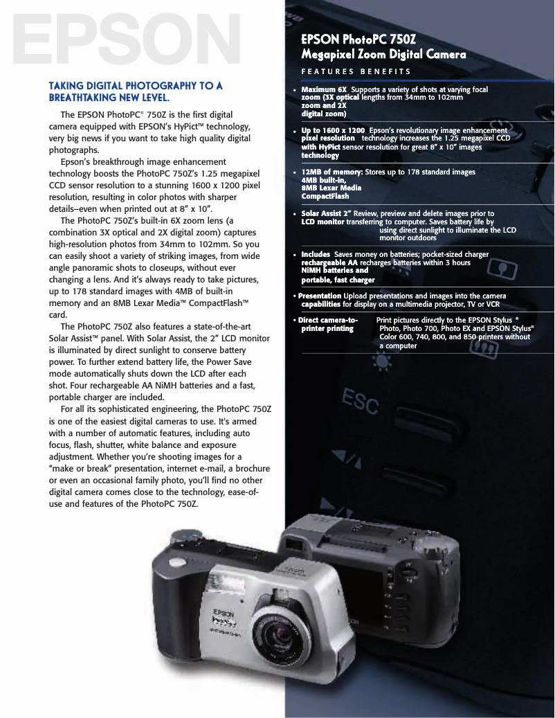 Page 1 de la notice Brochure Epson PhotoPC 750Z