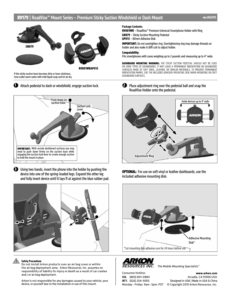 Page n°1 - Manuel utilisateur Arkon RV179