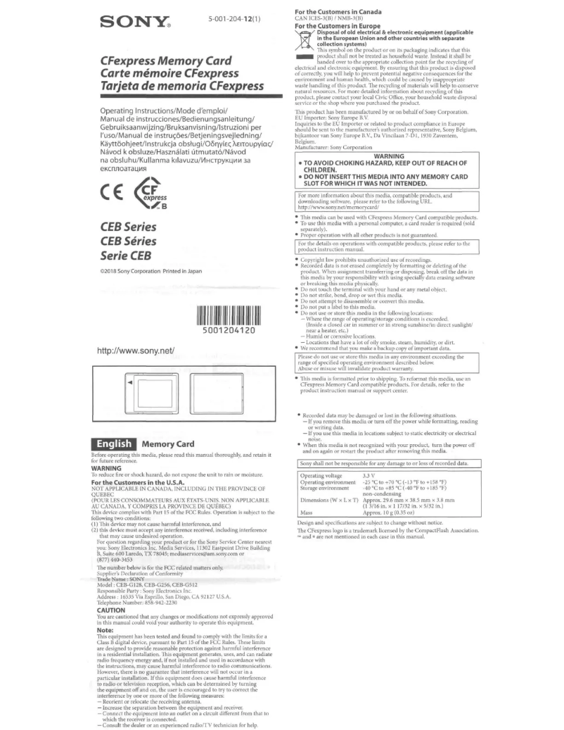 Image de la première page du manuel de l'appareil CEB CFexpress Tough