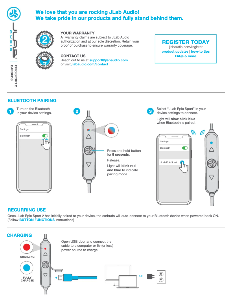 Page 1 de la notice Manuel utilisateur JLab Epic Sport 2