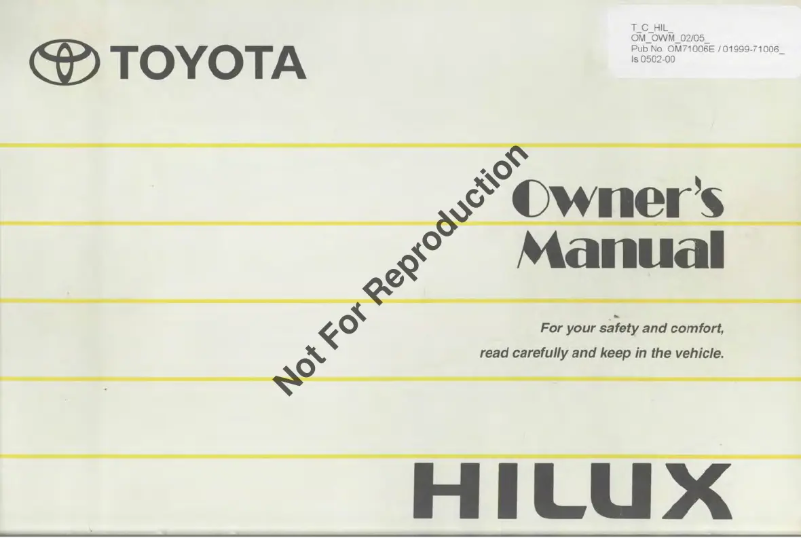 Page 1 de la notice Manuel utilisateur Toyota Hilux (2005)