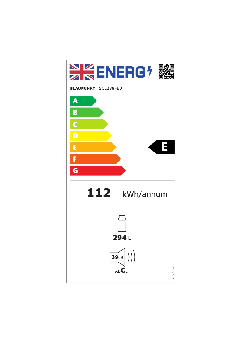 Page n°1 - Label énergétique Blaupunkt 5CL288FE0