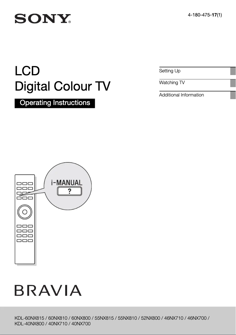 Image de la première page du manuel de l'appareil Bravia KDL-60NX815