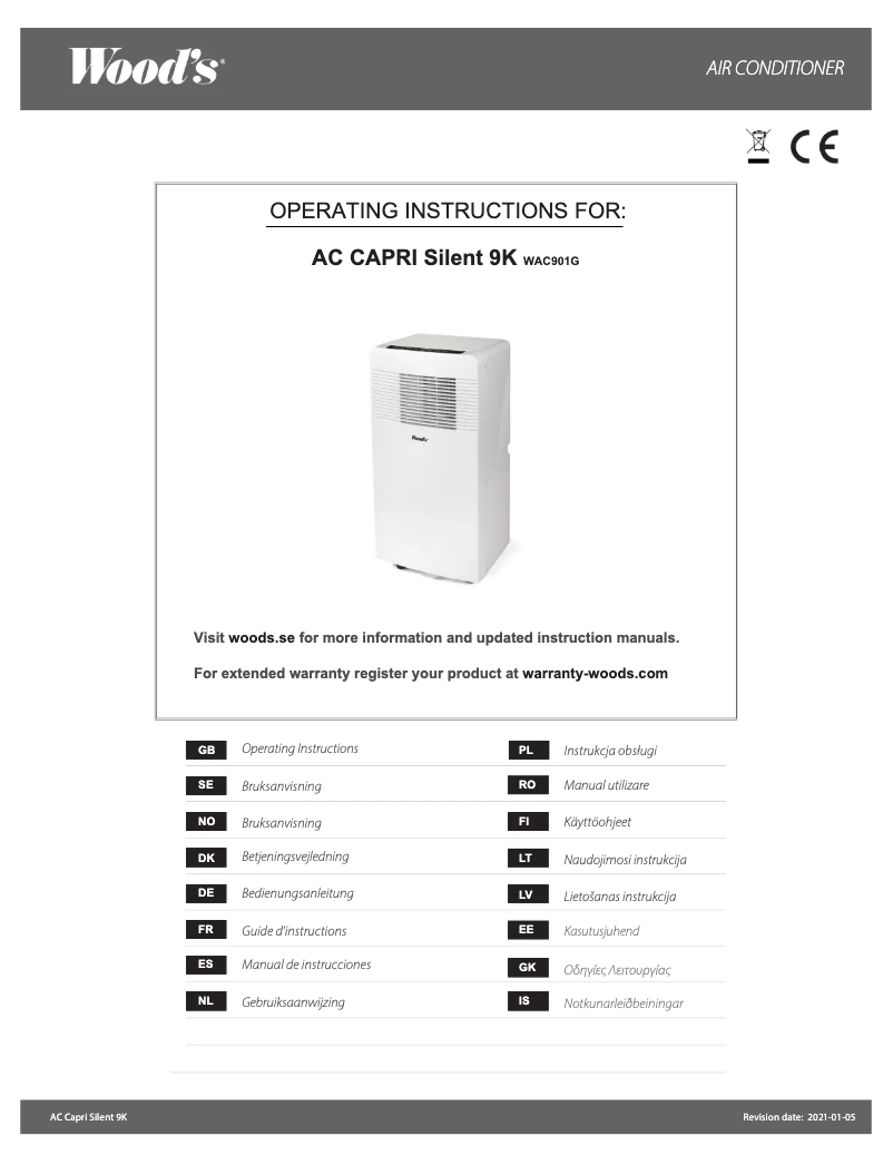 Page 1 de la notice Manuel utilisateur Wood's Capri Silent 9K