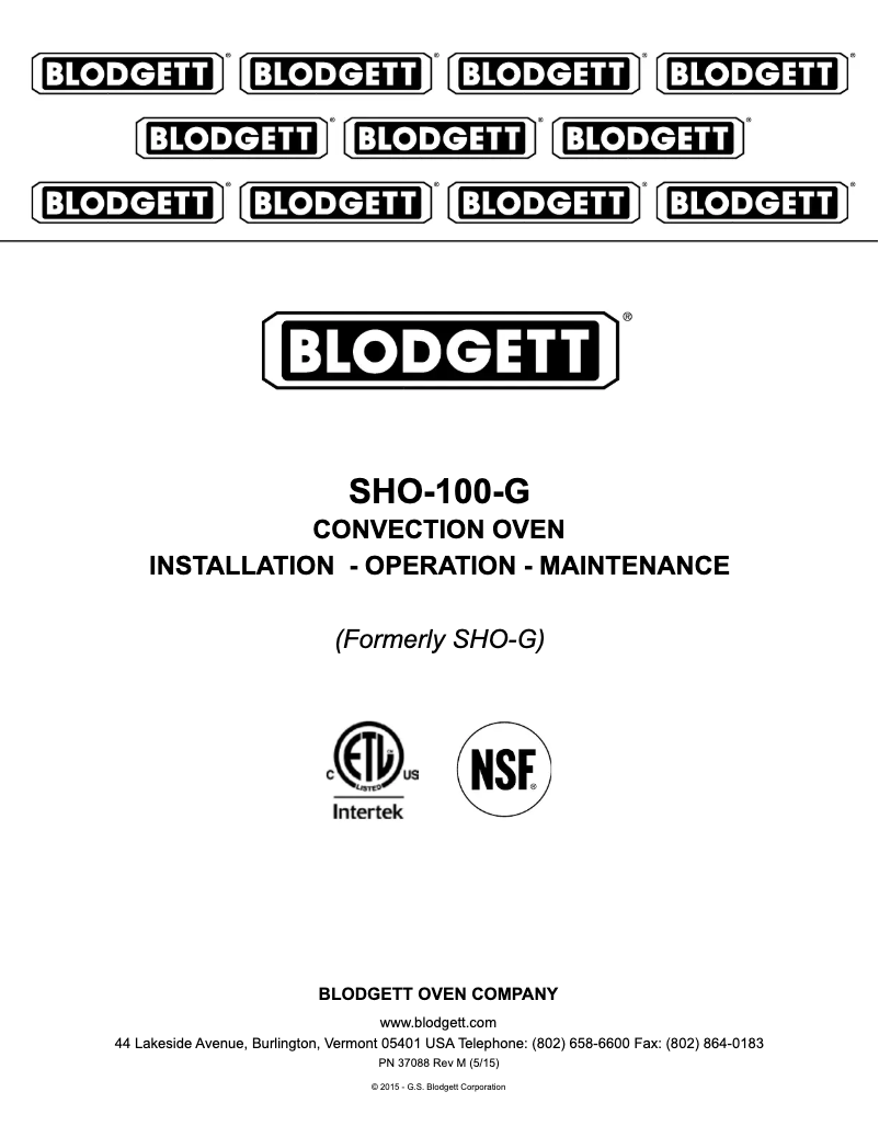 Page n°1 - Manuel utilisateur Blodgett SHO-100-G