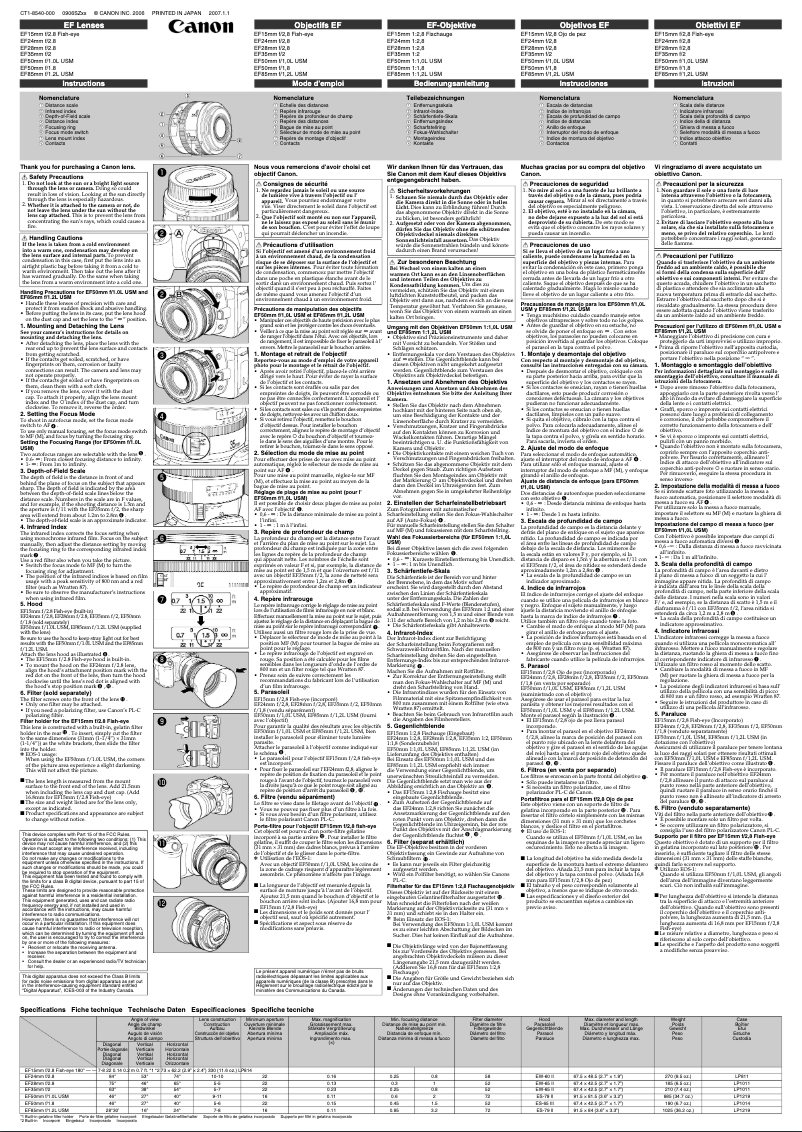 Image de la première page du manuel de l'appareil EF 15mm F2.8 Fisheye