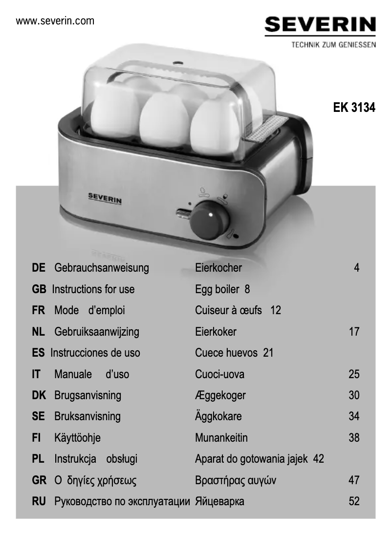 Page 1 de la notice Manuel utilisateur Severin EK 3134