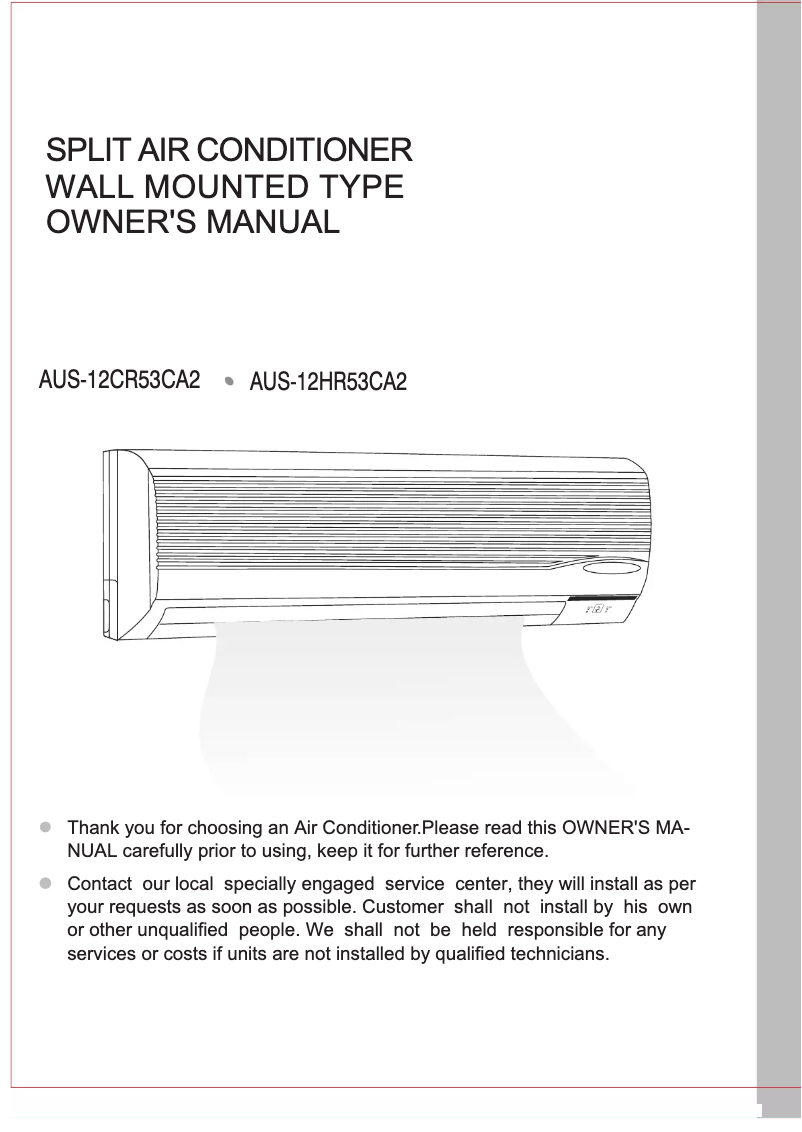 Page 1 de la notice Manuel utilisateur Galanz AUS-12HR53CA2