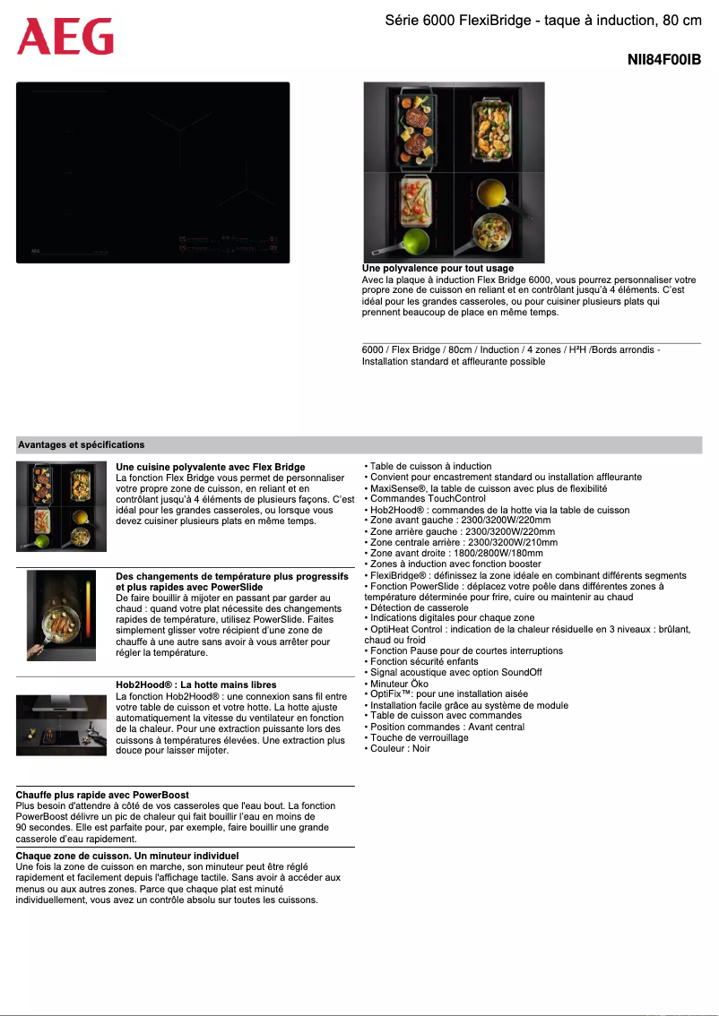 Página 1 del manual Ficha técnica AEG NII84F00IB