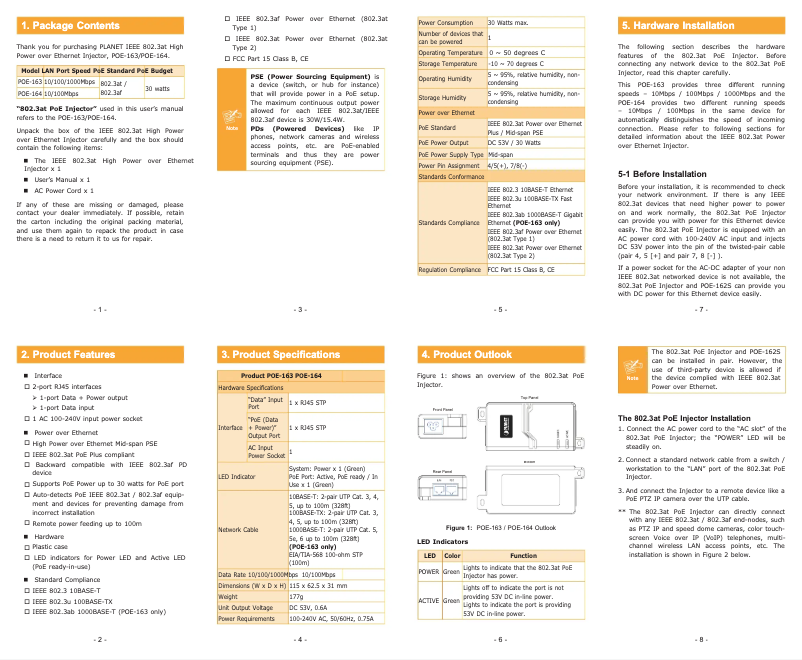 Page n°1 - Manuel utilisateur Planet POE-163