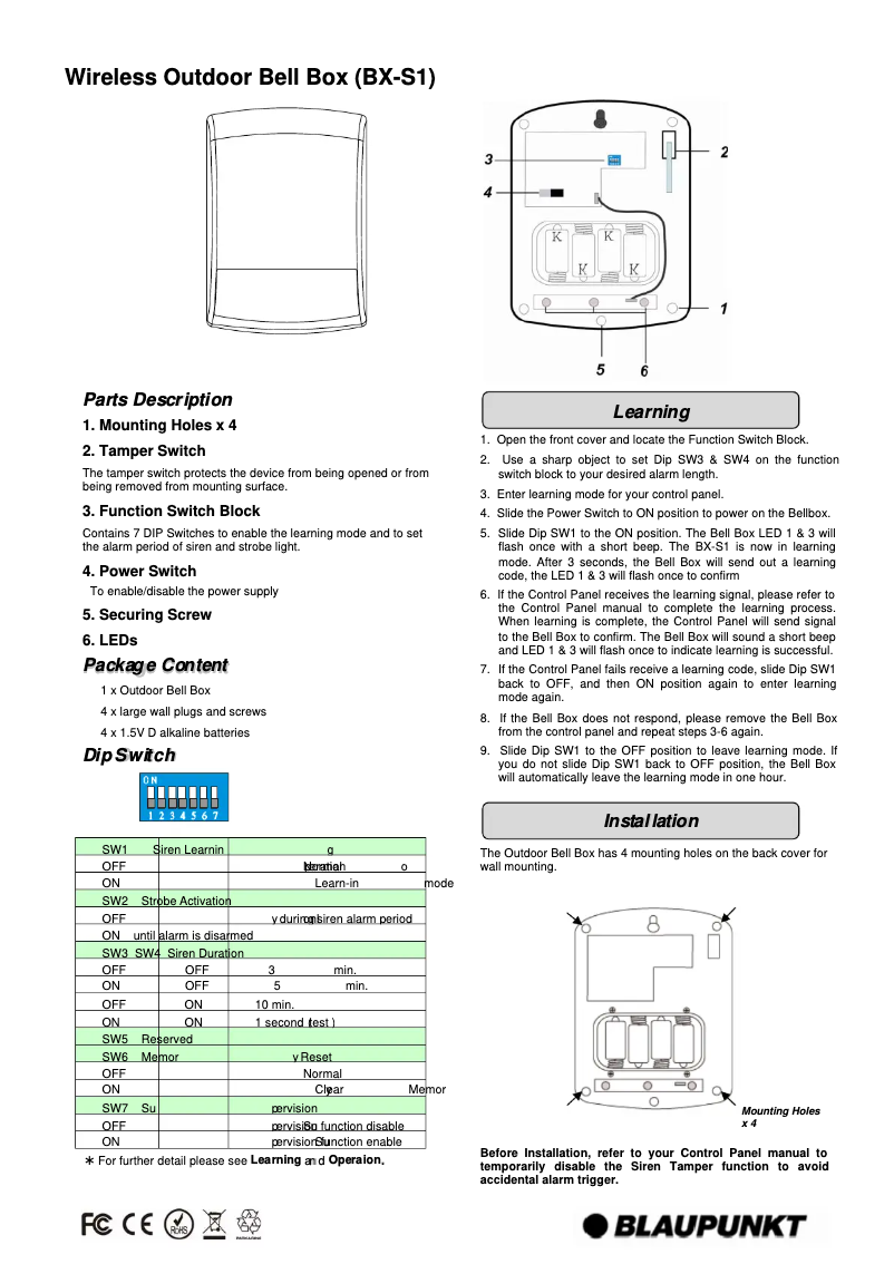 Page n°1 - Manuel utilisateur Blaupunkt BX-S1