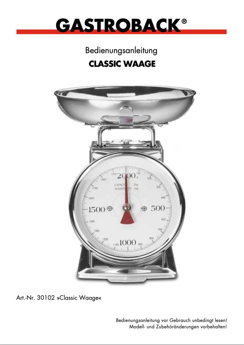 Image de la première page du manuel de l'appareil Classic 30102