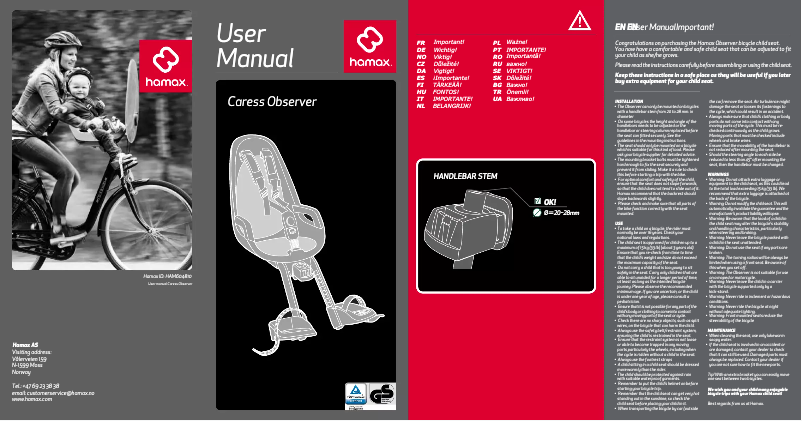 Page n°1 - Manuel utilisateur Hamax Caress Observer