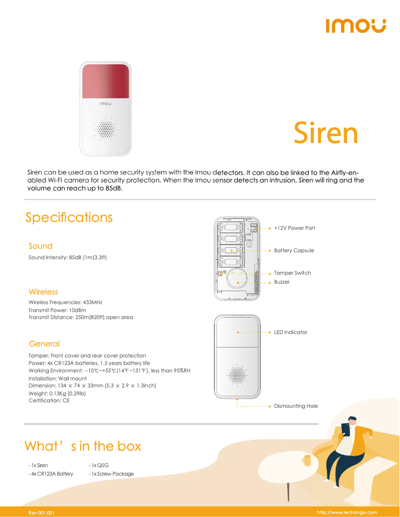 Page 1 de la notice Fiche technique Imou Siren