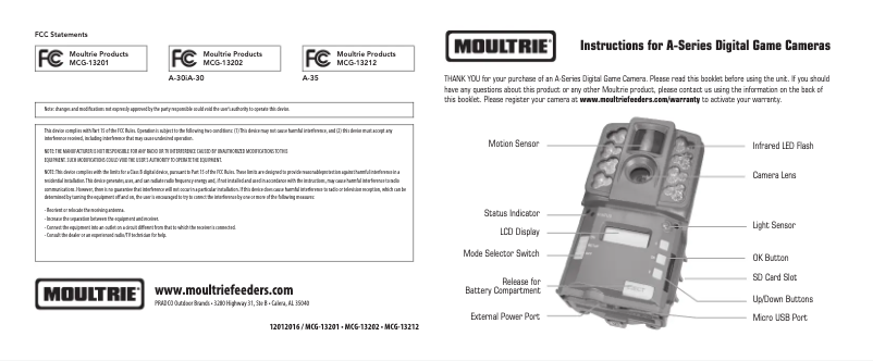 Page 1 de la notice Manuel utilisateur Moultrie AT-35