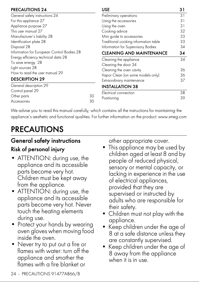 Página 1 del manual Manual de usuario Smeg SF68M3VPOGL