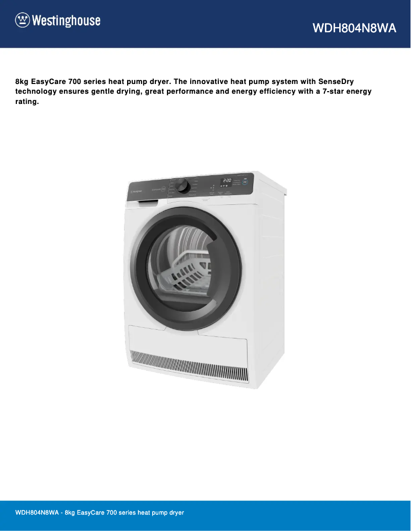 Image de la première page du manuel de l'appareil WDH804N8WA