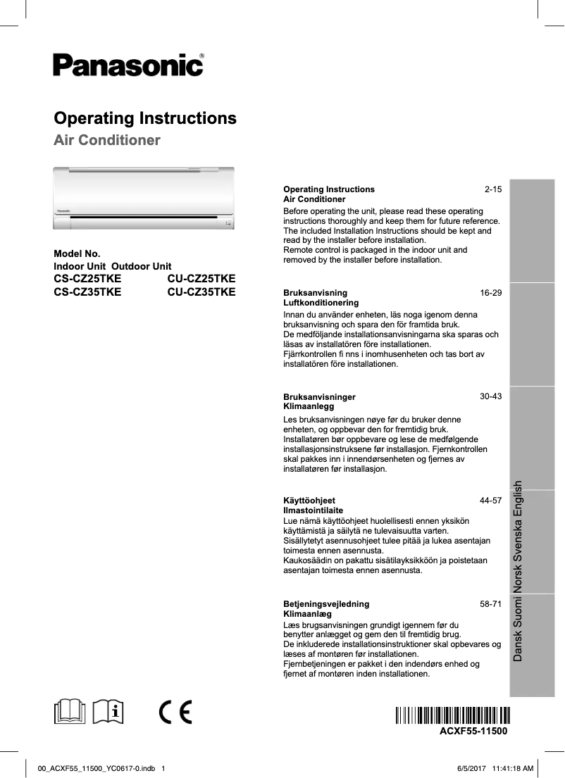 Page 1 de la notice Manuel utilisateur Panasonic CU-CZ35TKE
