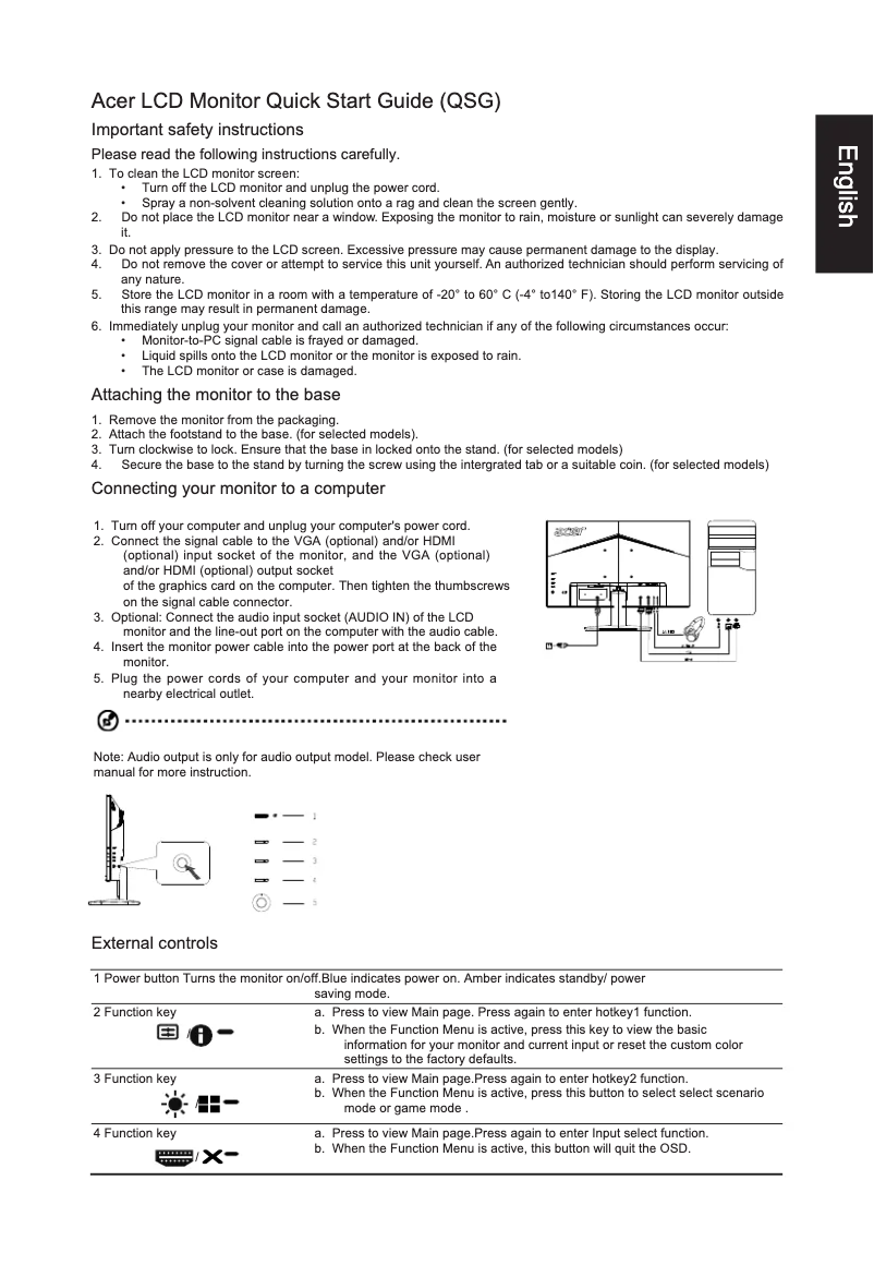 Page 1 de la notice Guide de démarrage rapide Acer KB272B