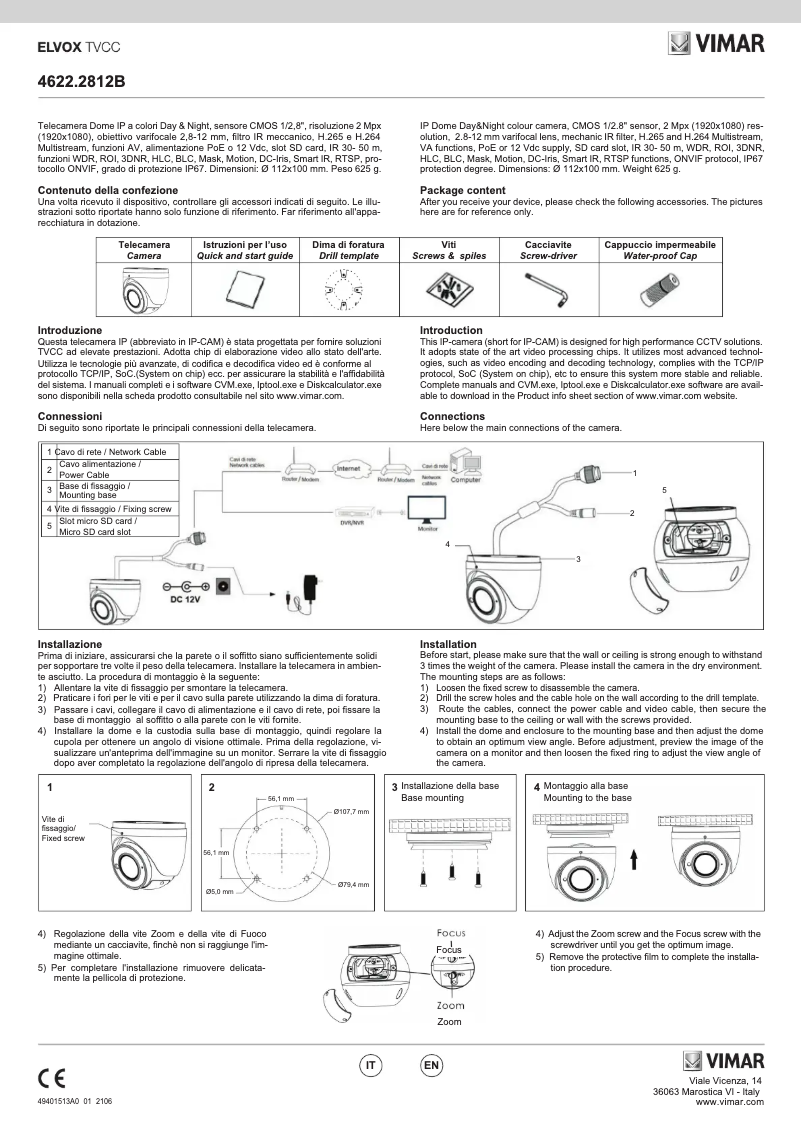 Page 1 de la notice Instructions / montage Vimar ELVOX 4622.2812B