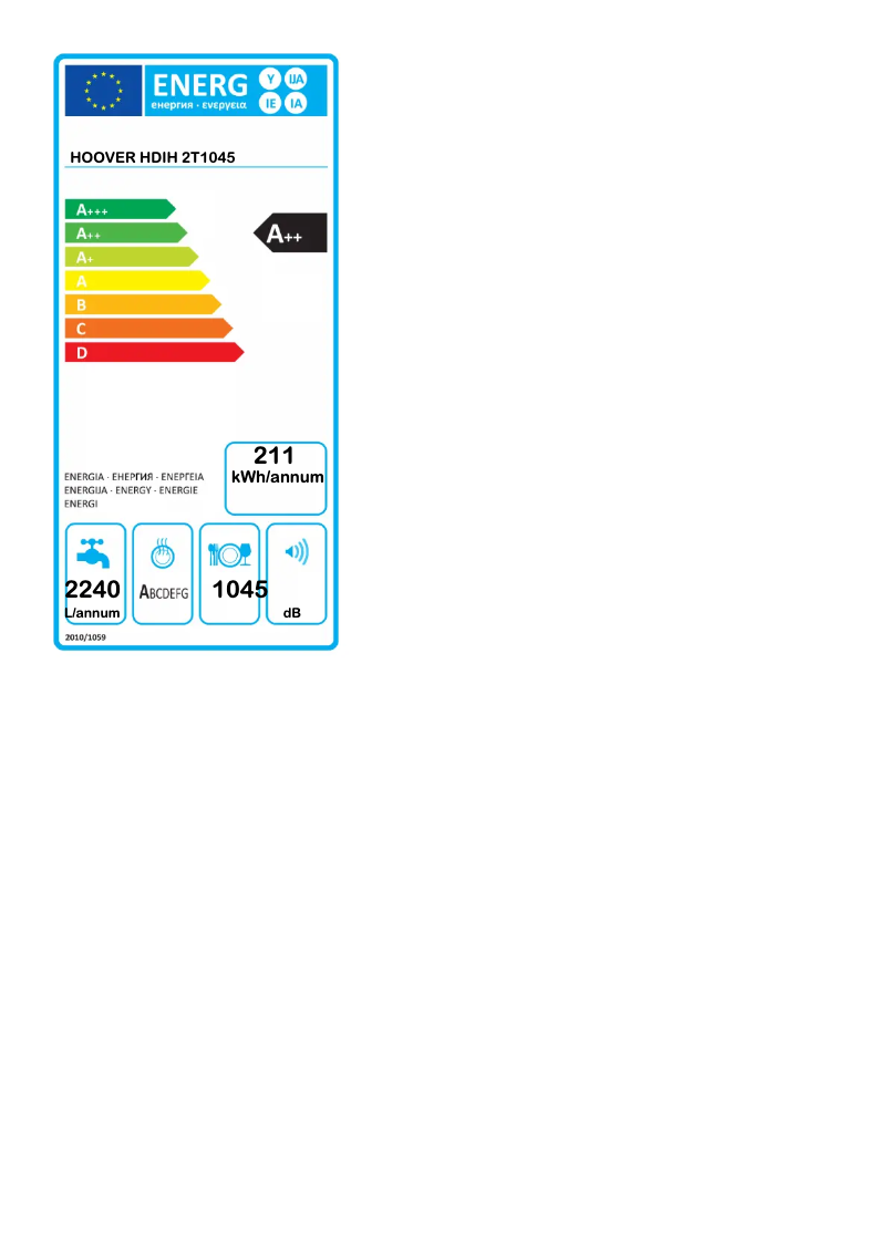 Page 1 de la notice Label énergétique Hoover HDIH 2T1045