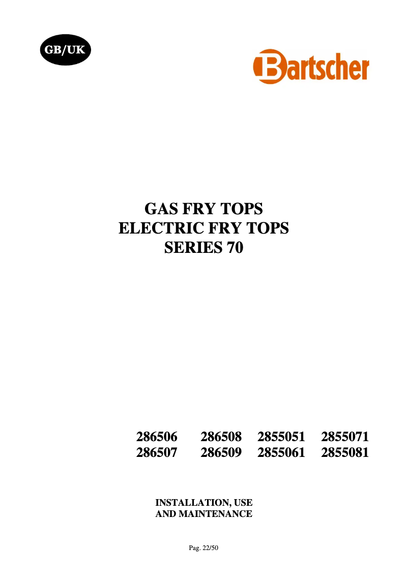 Page 1 de la notice Manuel utilisateur Bartscher 286509