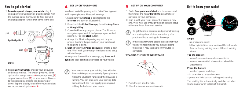 Page 1 de la notice Guide de démarrage rapide Polar Ignite 2