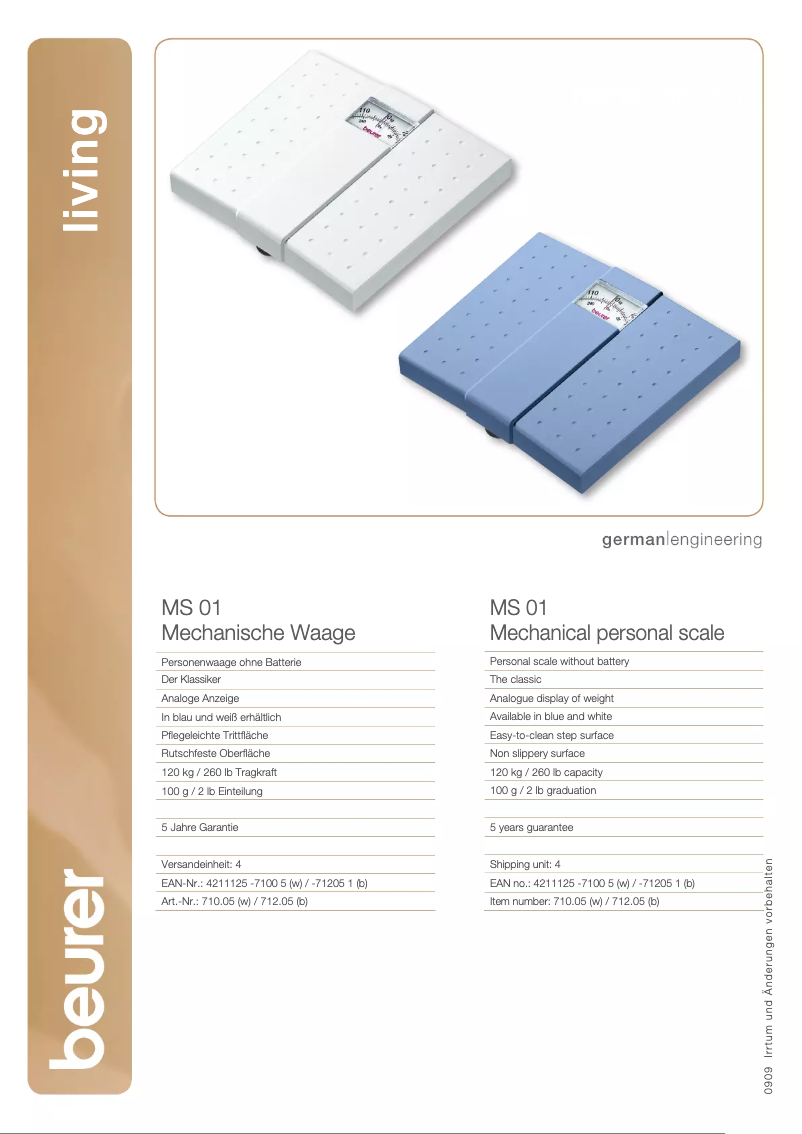 Page 1 de la notice Fiche technique Beurer MS 01