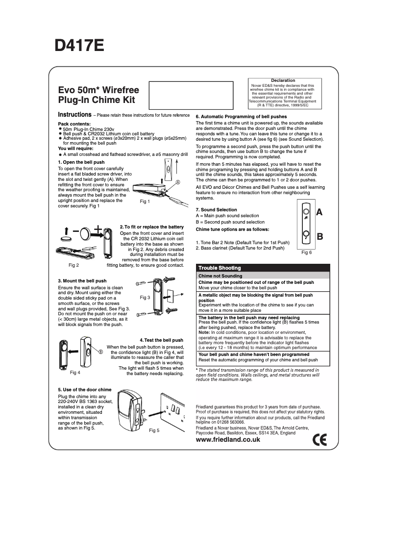 Page n°1 - Manuel utilisateur Friedland D417E
