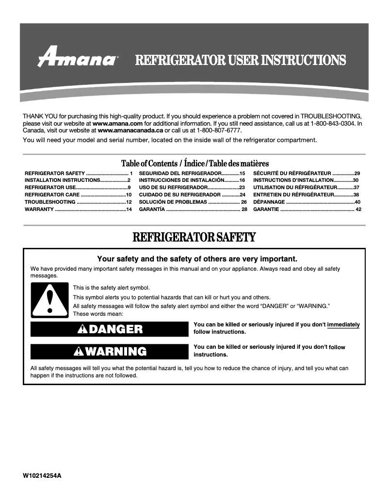 Page n°1 - Manuel utilisateur Amana A8TXNWFXB