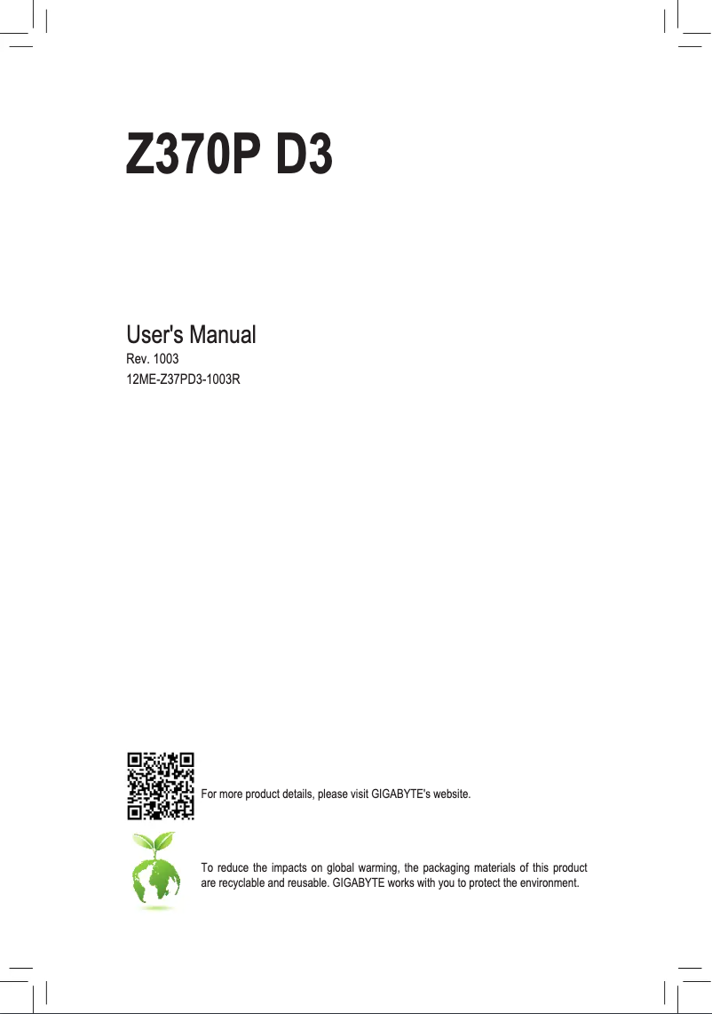 Page 1 de la notice Manuel utilisateur Gigabyte Z370P D3