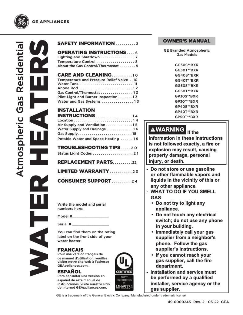 Image de la première page du manuel de l'appareil GG40T10BXR