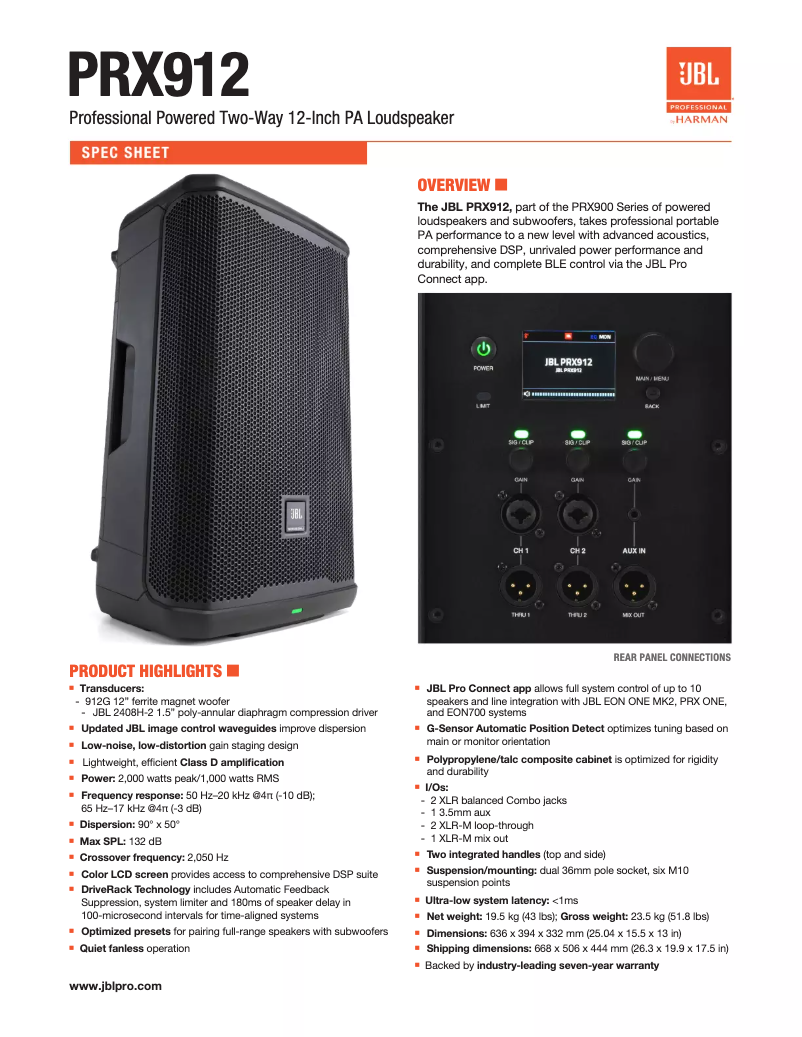 Page n°1 - Fiche technique JBL PRX912