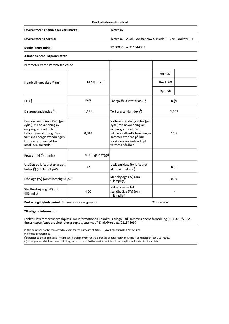 Page 1 de la notice Manuel utilisateur Electrolux EPS60083UW