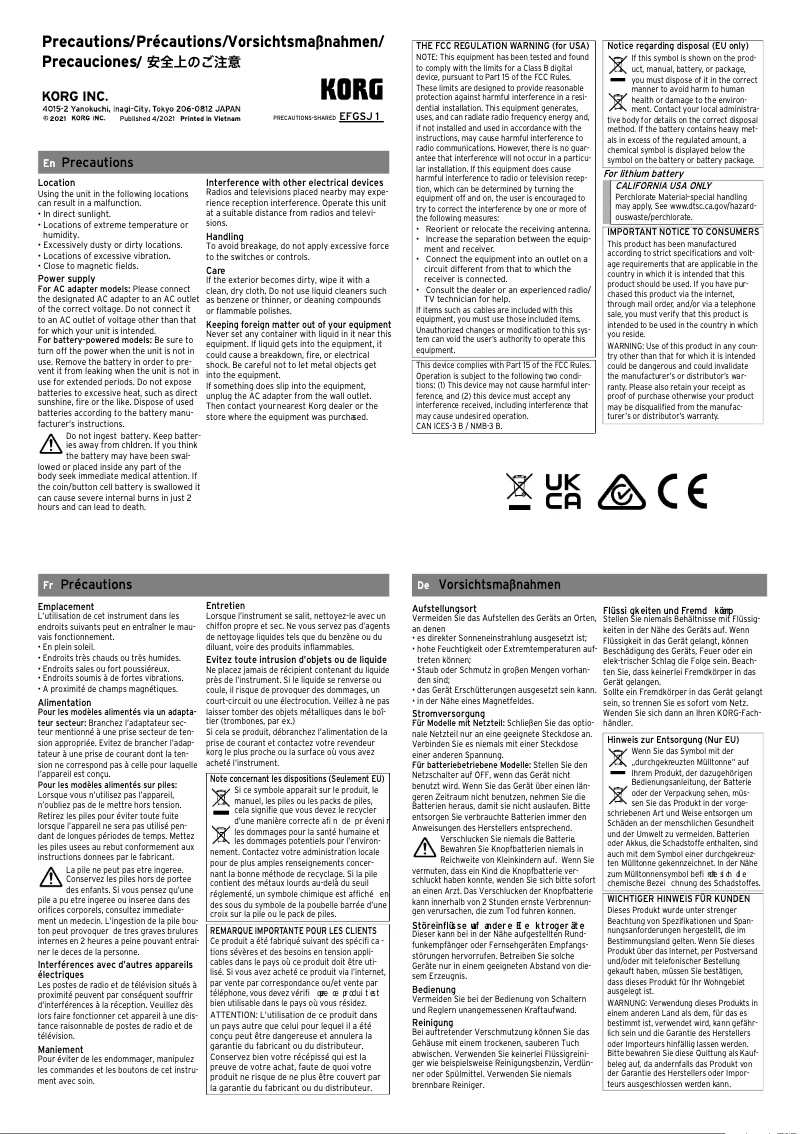 Page 1 de la notice Instructions de sécurité Korg Pitchblack X Pro