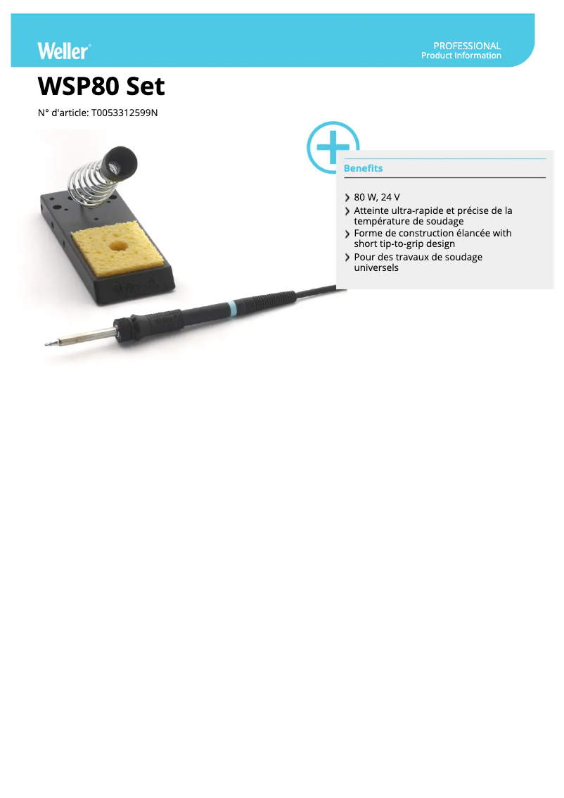 Page 1 de la notice Fiche technique Weller WSP 80