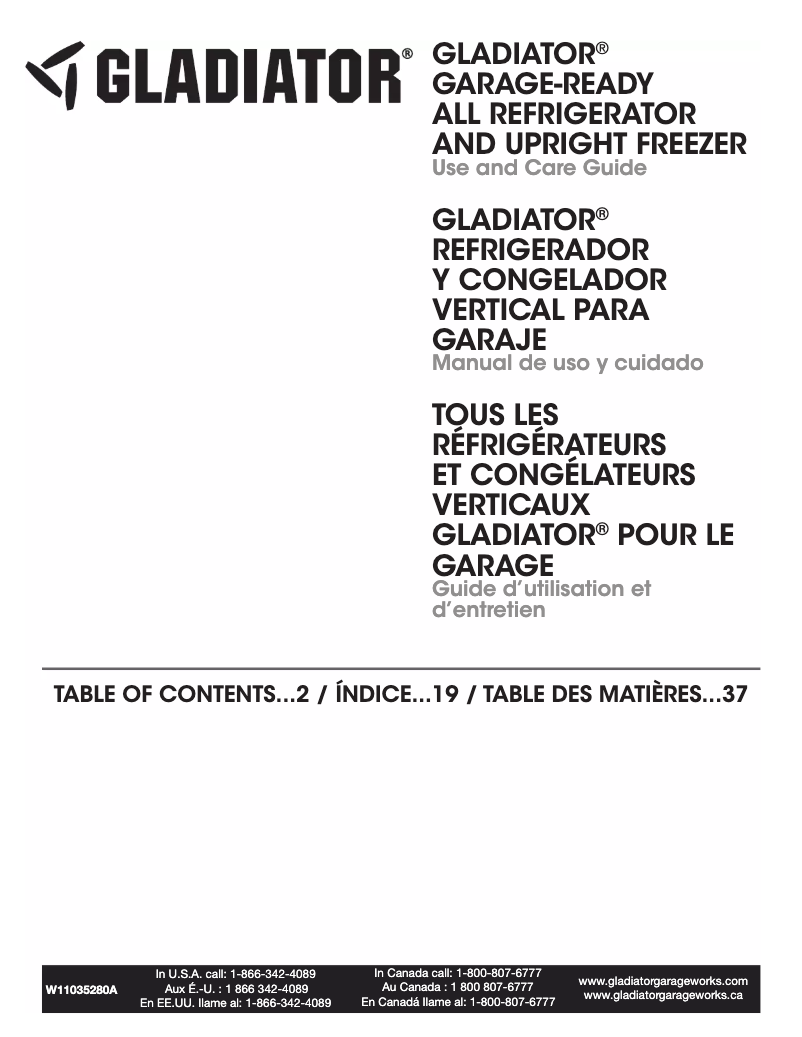Page n°1 - Manuel utilisateur Gladiator GARF30FDGB